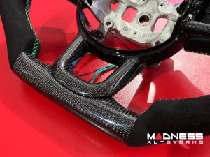 Jeep Wrangler JL Custom Steering Wheel - Carbon Fiber - F1 Style - Flat Bottom - Alcantara/ Green Stitch Jeep Wrangler JL Custom Steering Wheel - Carbon Fiber - F1 Style - Flat Bottom - Alcantara/ Green Stitch